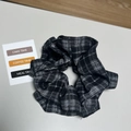 Elastico per capelli classico a scacchi bianchi e neri in tessuto stile retrò - Plaid Blu Nero Doppio Strato Bordo Ondulato