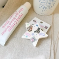 Detailed view of a star-shaped hair claw featuring cute cat motifs and star patterns - Cream Pink Star Cat Hair Claw