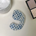 Chic blue and white checkerboard comma hair claw clip with crystal embellishment - Blueberry Checkerboard