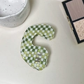 Green and white checkerboard pattern acetate hair claw clip with a C-shape design - Green Grape Checkerboard
