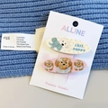 Cute animal pattern hair clips set with puppy and elephant designs on a blue knit fabric - Cream Purple Polka Dot-Pink Caramel Dog-Oval Clip