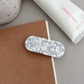 Minimalist marble pattern rectangular hair clip with gold label on notebook - White Marble
