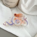 Cute octopus hair claw clip with orange marble pattern and purple tentacles on fabric - White Orange Gradient Octopus Claw (12cm)