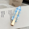 Blau-weiß karierte Entenschnabel-Haarspange mit Blumenakzenten und goldenem Metallfinish - Blau-Weiß Gitter Blume Strass Nahtlose Klammer