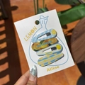 Lemon themed 4-piece hair clip set with acrylic fruit slices and gingham patterns - Lemon Blue Gingham Drop Clip