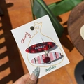 Sweet cherry hair clip set with red patterns and 3D charms for women hairstyle - Cherry Pink Blue Stripe Oval Clip