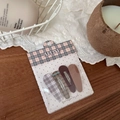 4-piece hair clip set with plaid fabric and matte finish styles in warm brown tones - Khaki Bean Paste