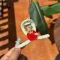 Sweet light green fabric hair clip with a cute red tomato acrylic charm and tomato text - Smile Tomato Grass Green Claw Clip