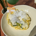 Floral lemon-themed hair scrunchie with yellow trim and green bow on brand card - Yellow Edge Green Bow Scrunchie