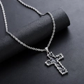 Gothic liquid silver cross necklace with black enamel center on twisted rope chain - Dark Cross Style (L625-A)