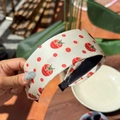 Polka dot headband with tomato fruit pattern and Fresh Fruit text in cream and red - Tomato Polka Dot White Wide Headband