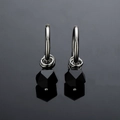 Polished silver hoops with black geometric diamond-cut charms on mirror background - Rhombus Black Pendant (X632-A)