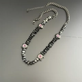 Collar de cuentas de hematita oscura con colgantes de ojos de monstruo y cierre ajustable - Collar de Ojo de Pequeño Monstruo (L643-A)