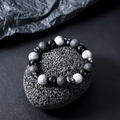 Tigerauge und Lavastein Armband mit poliertem Obsidian und weißem Türkis Perlen für Herren - Landkartenstein Armband
