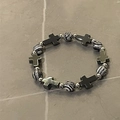 Men's hip-hop beaded bracelet with cross charms and grey marble texture beads - Dark Grey/Black