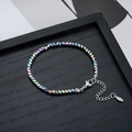 Regenboog hematiet kralen armband met metallic glans en een zilveren bladbedel sluiting - Iriserende geometrische kralenarmband (S1104-A)