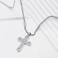 Zilveren kruis ketting met witte zirkonia aan een cilindrische box-schakelketting - Zilveren Zirconia Kruis Stijl (L8887-A)