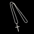 Collana con pendente a croce in acciaio al titanio argento con pavé di diamanti su nero - Croce con Zirconi Completi (L245-A)