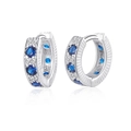 Silver S925 hinged hoop earrings featuring dark blue zircon and clear stones - 10mm