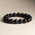 Minimalist men's beaded bracelet featuring 15 polished black beads on elastic cord - Matte Beads Bracelet (S114-B) / 21cm