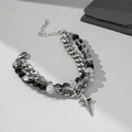 Bracciale a doppio strato in catena d'argento con perle nere e ciondolo a stella - Stile Scintilla Stellare Effetto Ghiaccio (S226-A)