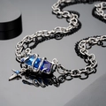 Doppia collana a serpente con cristalli blu e ciondolo a croce argento da uomo - Collana Serpente Blu