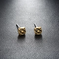 Vintage golden square stud earrings with embossed cloud patterns on black leather - Gold