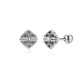 Vintage silver cloud stud earrings with screw ball back and s925 engraved silver finish - Antique Silver