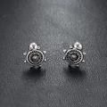 Retro punk rudder stud earrings in silver steel finish with screw back closure - Vintage Silver (X954-A) / Titanium Steel Rudder (Single Piece)