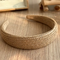 Detailed close-up of bohemian woven straw headband with soft fabric lining texture - Rattan Straw Woven Headband Coffee