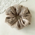 Elegant light coffee leopard print mesh scrunchie with a soft silk sheen for ponytails - Large Double-layer Khaki Leopard