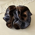 Dual-sided brown and blue floral scrunchie with a stylish pleated texture - Blue