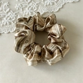 Vintage satin scrunchie with brown marble pattern and polka dots on cream background - Light Coffee (Scrunchie)