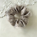 Elegant leopard print organza scrunchie with layered satin fabric and grey mesh finish - Medium Double-layer Khaki Leopard