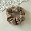 Leopard print mesh hair scrunchie with dual-layer champagne gold gauze fabric - Medium Double-layer Light Coffee Leopard