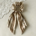 Satin scrunchie with bohemian floral print ribbon in beige and coffee brown tones - Light Coffee (With Ribbon)