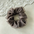 Chouchou élégant en organza bronze avec imprimé léopard métallique et plis en maille - Moyen Double Couche Café Foncé Léopard