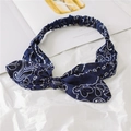 Donkerblauwe bandana hoofdband met paisley patroon en elastische strik voor dames - Blauw