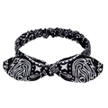 Elastische hoofdband met zwart-witte paisley-print en retro konijnenoren strikontwerp - Zwart