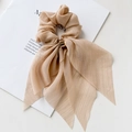 Detail von champagnerfarbenem Haargummi mit Metallic-Fäden und goldener Schnalle - Khaki Mit Silberdraht
