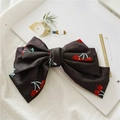 Barrette à cheveux nœud géant en mousseline marron avec motifs cerises rouges - Noir Cerise