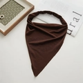 Deep brown knitted triangle hair scarf with wide elastic band and retro minimalist style - Cotton Headscarf Dark Coffee