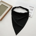 Elastic black triangular headband with soft fabric texture and pleated stretch band - Cotton Headscarf Black