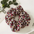 Elastico scrunchie retrò kaki a pois rosso scuro e motivi floreali per capelli - Rosso Pois Fitti
