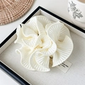 Elegant cream white pleated scrunchie with layered fabric on a decorative linen tray - Pleated Scrunchie / Off White