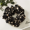 Scrunchie nero a pois crema, elegante elastico in chiffon per coda di cavallo - Nero Pois Multicolore