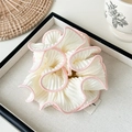 Creamy white pleated oversized hair scrunchie with pink piped edges and elastic tie - Pleated Contrast Scrunchie / Light Pink