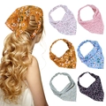 Floral chiffon triangle headbands set in six pastel colors for women with elastic bands - Floral Print Bandana