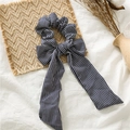 Elastico per capelli a righe blu navy e bianco con fiocco lungo su tessuto bianco - Fiocco Grande Bianco / Blu navy