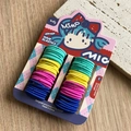 Kinder Haargummis Set in leuchtenden Farben Blau Rosa Gelb und Grün auf Karte - Koreanischer Dopamin-Stil (56 Stück)